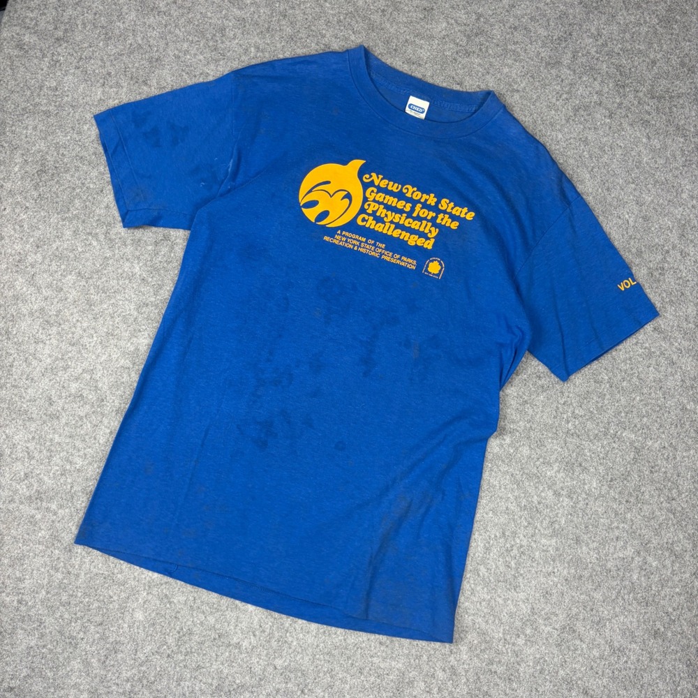 Vintage CHED New York State Games Physically Challenged T-Shirt XL Blue 50/50